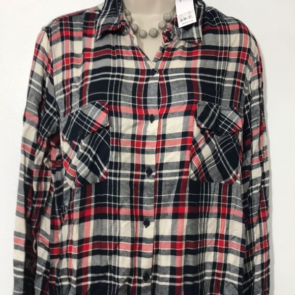 BB Dakota Women’s Navy/Red/White Plaid Shirt Size L - Picture 3 of 5